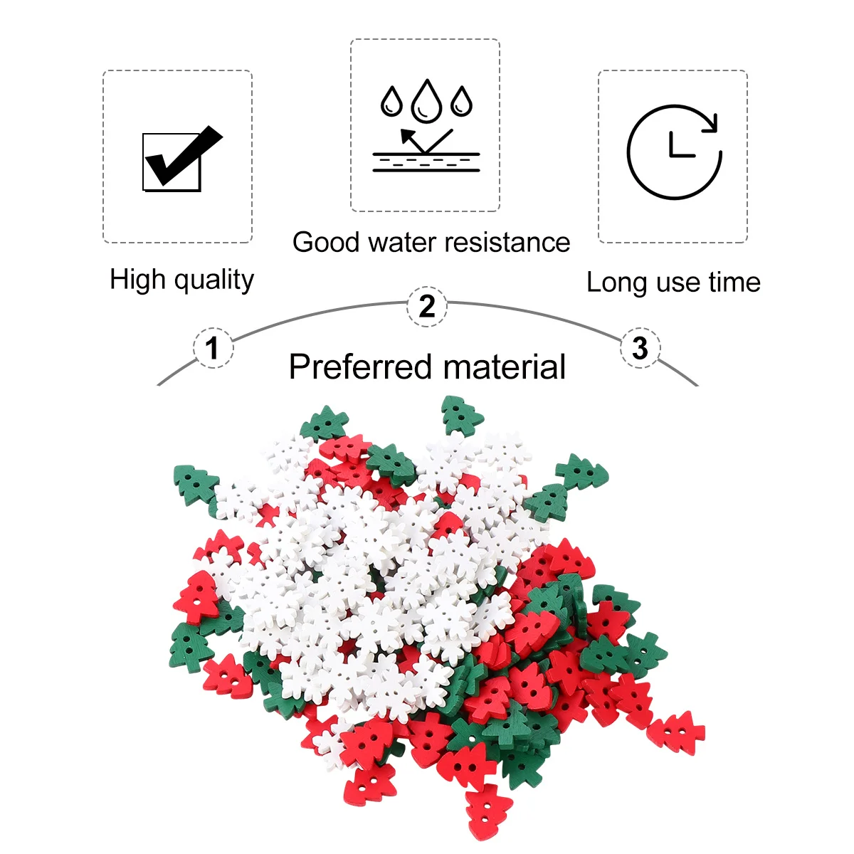 

150Pcs Xmas Christmas Tree Buttons Wood Bright Color Lightweight Smooth Surface for Sewing Craft DIY Decoration Gift