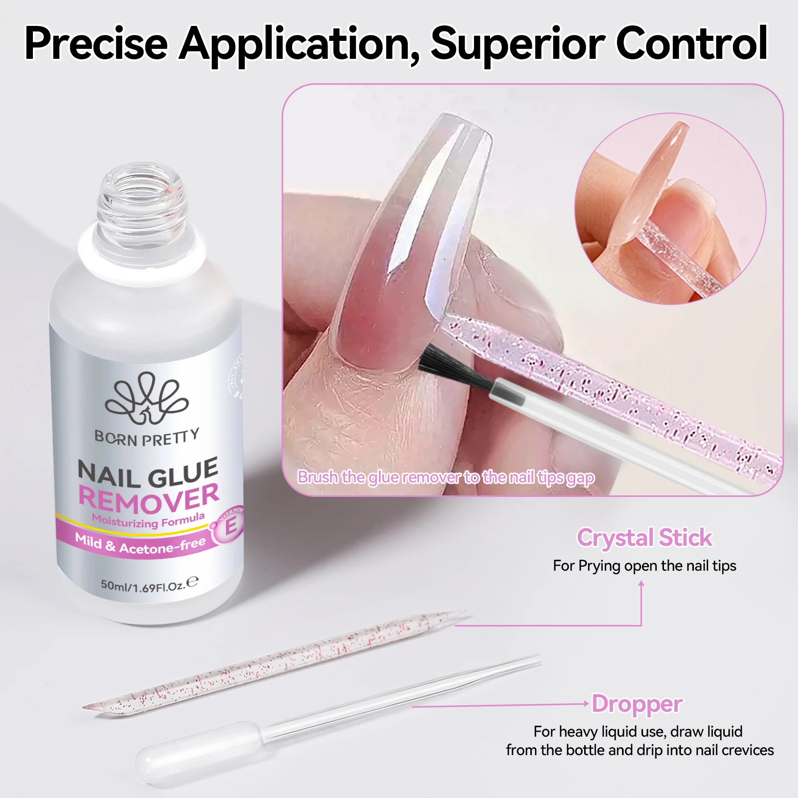 BORN PRETTY 1 Butelka 50ml Środek do Usuwania Kleju do Paznokci Sztucznych, Szybka Penetracja 3S, Łatwe Usuwanie Paznokci Dociskanych i Cyrkonii