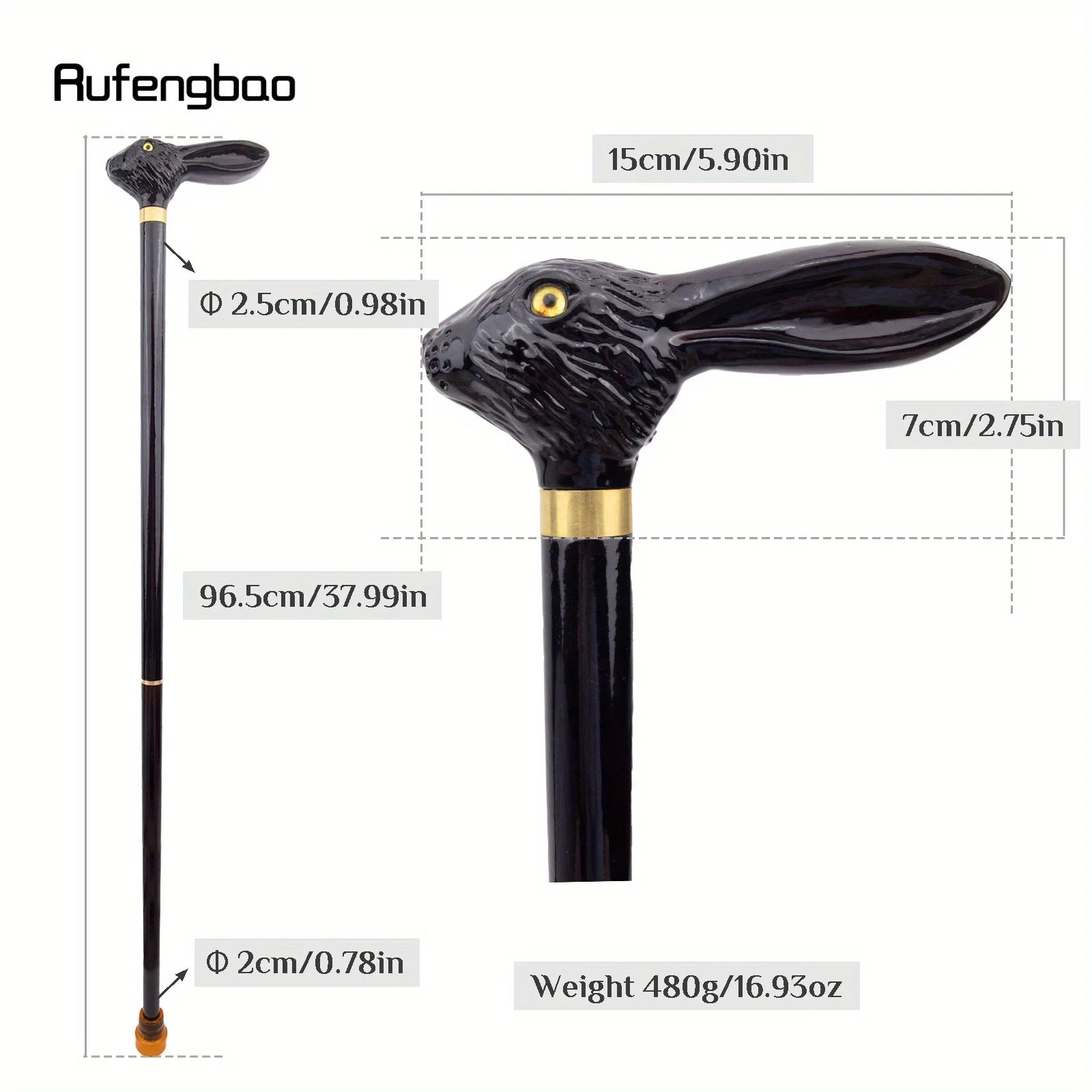 أرنب أسود خشبي موضة عصا للمشي ديكور الخشب عصا للمشي هالوين الصولجان عصا كروسيير أداء المرحلة قصب 96 سنتيمتر