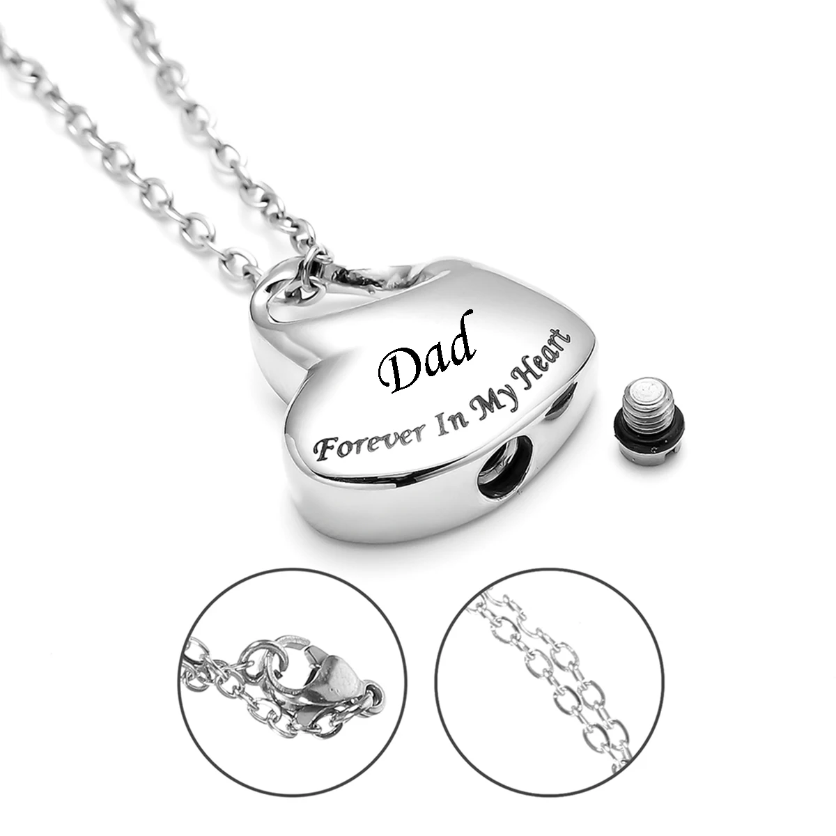 Forever in My Heart Pendant Stainless Steel Cremation Heart Locket Necklace for Ashes Urn Memorial keepsake Jewelry Gift