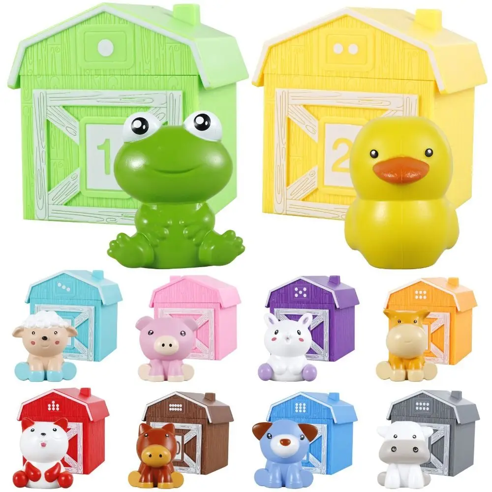 Marionnettes à doigts d'animaux de tri des couleurs, éducation précoce, maison interactive assortie d'animaux, jouet de grange en plastique, jouets d'apprentissage pour tout-petits