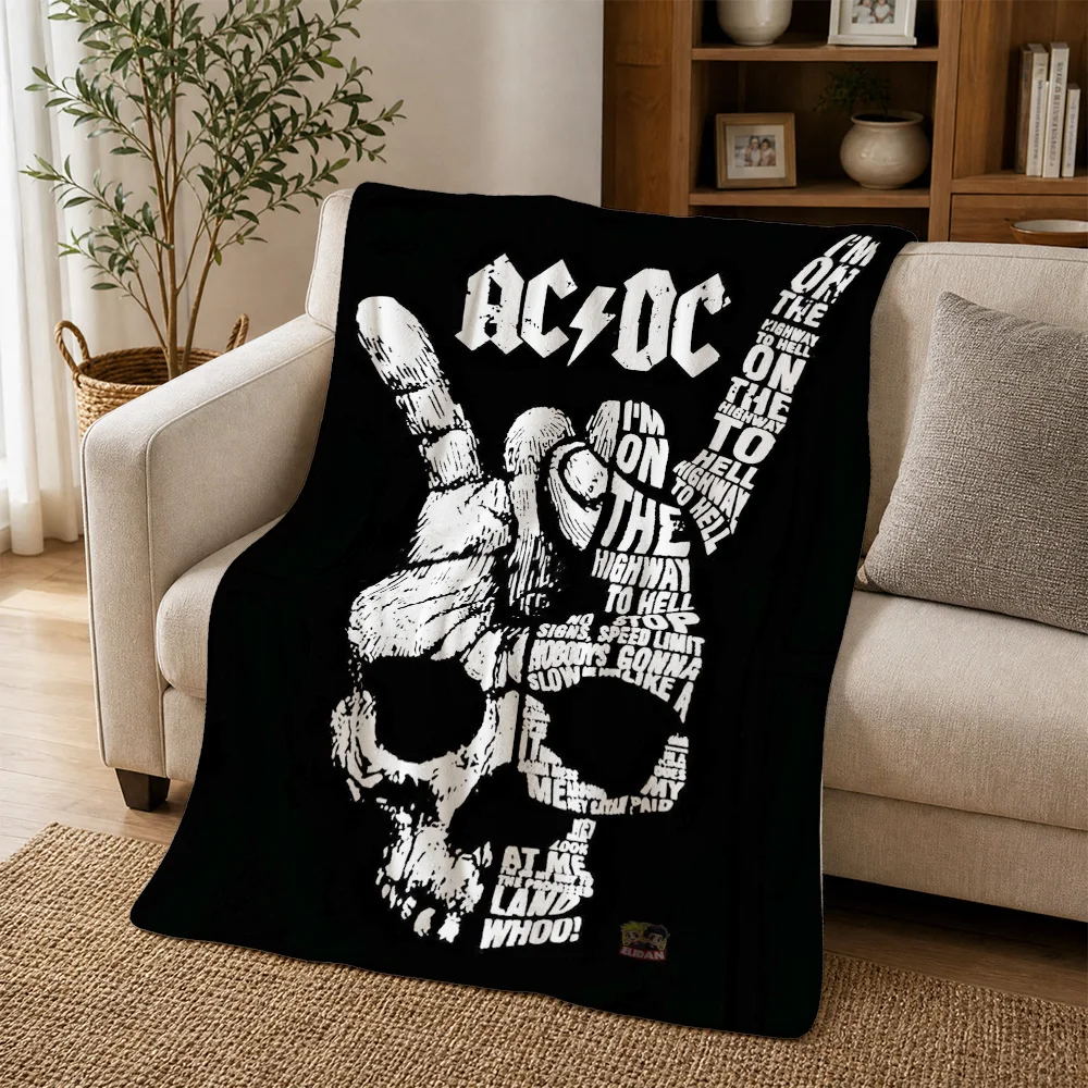 ACDC Skull Band T-Shirt Throw Blanket Cozy Rock Music Gift for Him or Her