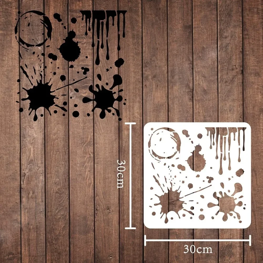 Splatters Stencils Decoration Template 11.8x11.8 inch Plastic Stain Stencils Square Reusable Stencils for Painting on Wood