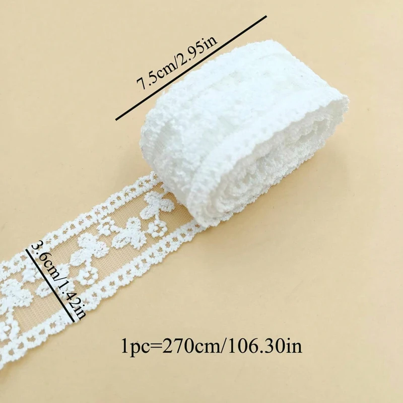 1Pcs Width 3.6 cm Length 270 cm DIY White Beige Embroidery Lace Floral Lace Bow Headwear Clothing Accessories