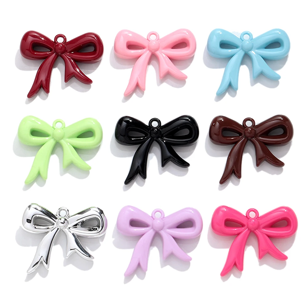 Lote de 6 unidades de bonitos dijes acrílicos con lazo de 40x48MM, colgante con lazo colorido para hacer joyería DIY, collar, pendientes, llaveros, accesorios