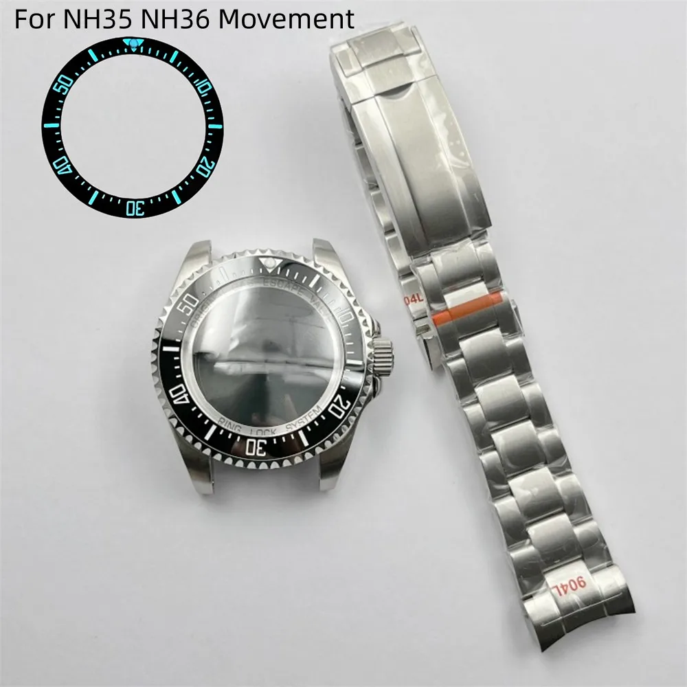 

Vintage Stainless Steel Strap 44MM Sapphire Blue Glass Watch Case Set for NH35 NH36 Movement Mechanical Watch Accessories