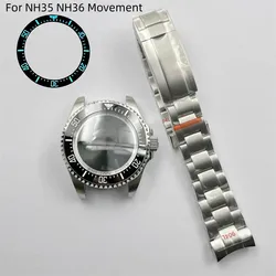 Vintage Stainless Steel Strap 44MM Sapphire Blue Glass Watch Case Set for NH35 NH36 Movement Mechanical Watch Accessories