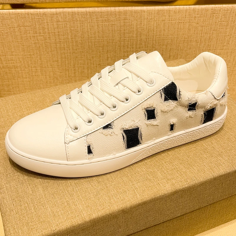 

High-quality Men's Casual Shoes with Hole Design, Handcrafted Leather Shoes, Street Fashion Trend, Retro White Shoes