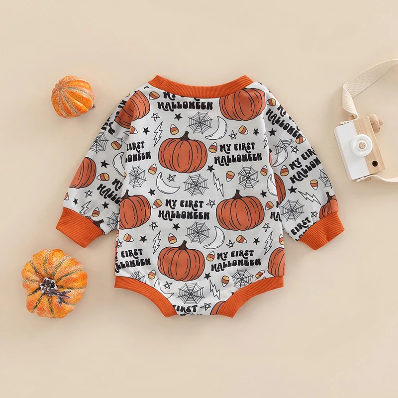 

Cute Toddler Pumpkin Costume Short Sleeve Round Neck Bodysuit for Kids 1-3 Years Halloween Party Outfit