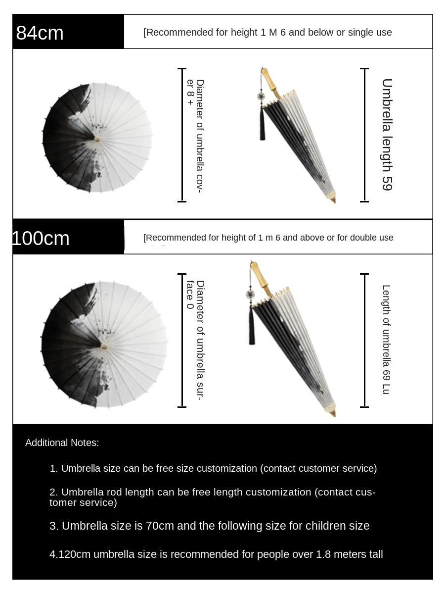 Ink Oil-paper Umbrella Rainproof Sunscreen Traditional Handmade Hanfu Men\'s Film Television Props Cosplay Chinese Style Parasol