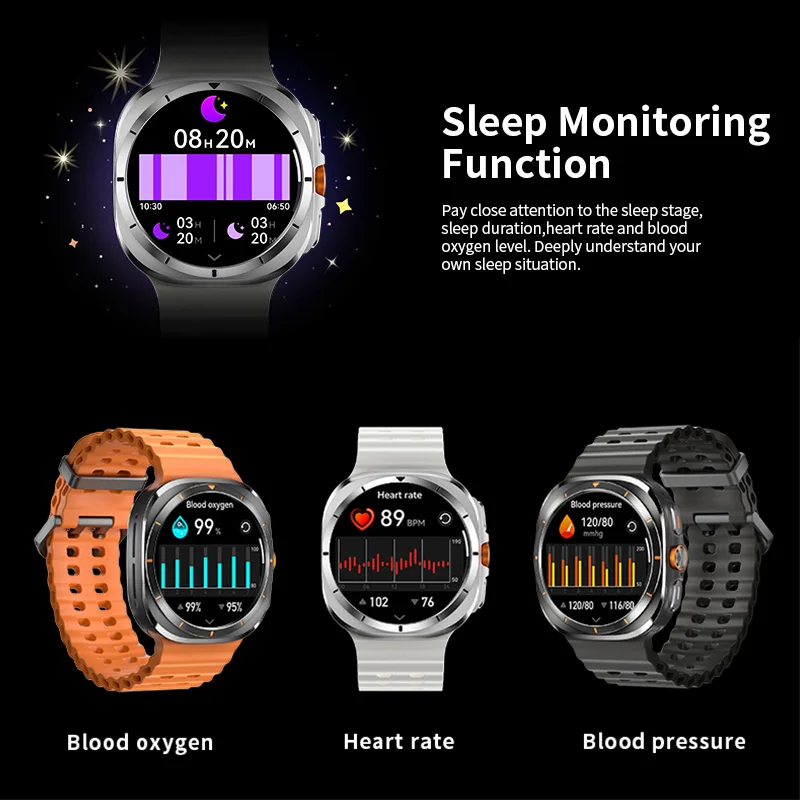 Vwar Watch 7 Ultra 47mm ساعة ذكية IP68 مقاوم للماء بلوتوث دعوة بوصلة ساعة ذكية للرجال والنساء 1.43 "شاشة AMOLED SpO2