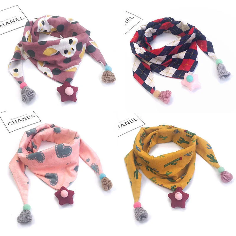 Autumn Winter Children Scarf Baby Boys Girls Triangle Scarf Shawl Children Warm Windproof Neckerchief Cute Pompom Kids Scarves