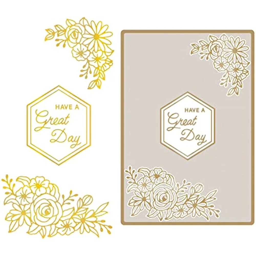 Flowers Corner Lace Hot Foil Plate Have a Great Day for DIY Foil Paper Embossing Scrapbooking Decor Greeting Cards Making