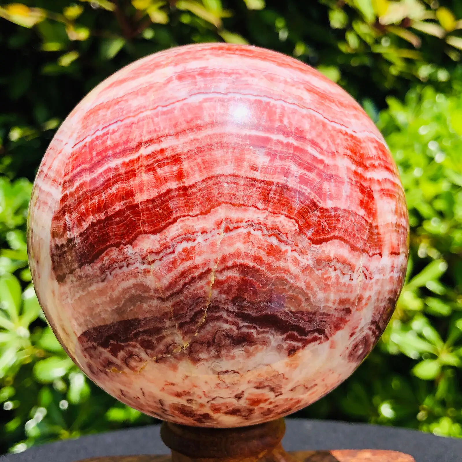 Natural Red Stripe Pork Stone Quartz Crystal Sphere Ball Healing