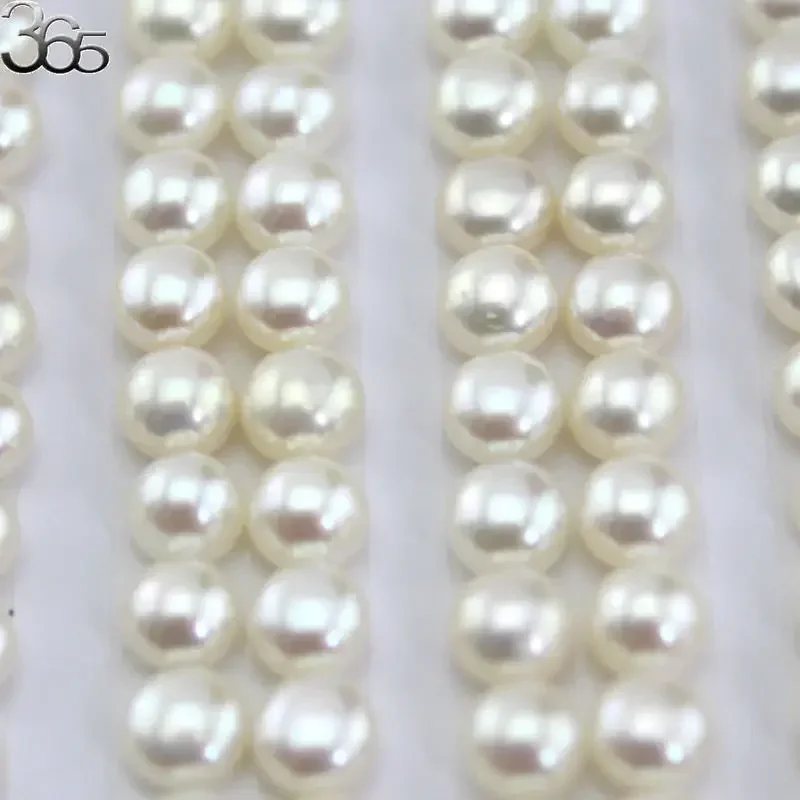 20PCS 4-12MM Natural AAA Grade White Button Flat Back Round Freshwater Pearl Half Drilled Hole Loose Beads