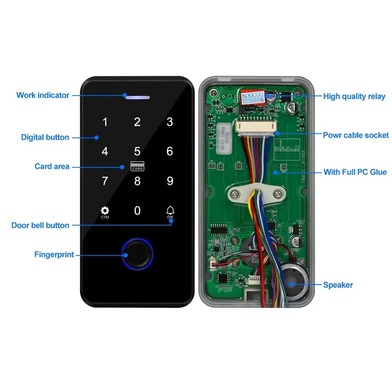 

【Срочная распродажа】NFC Bluetooth Tuya APP Клавиатура контроля доступа Водонепроницаемая RFID-клавиатура 13,56 МГц Биометрический отпечаток пальца Сенсорная дверь открытия