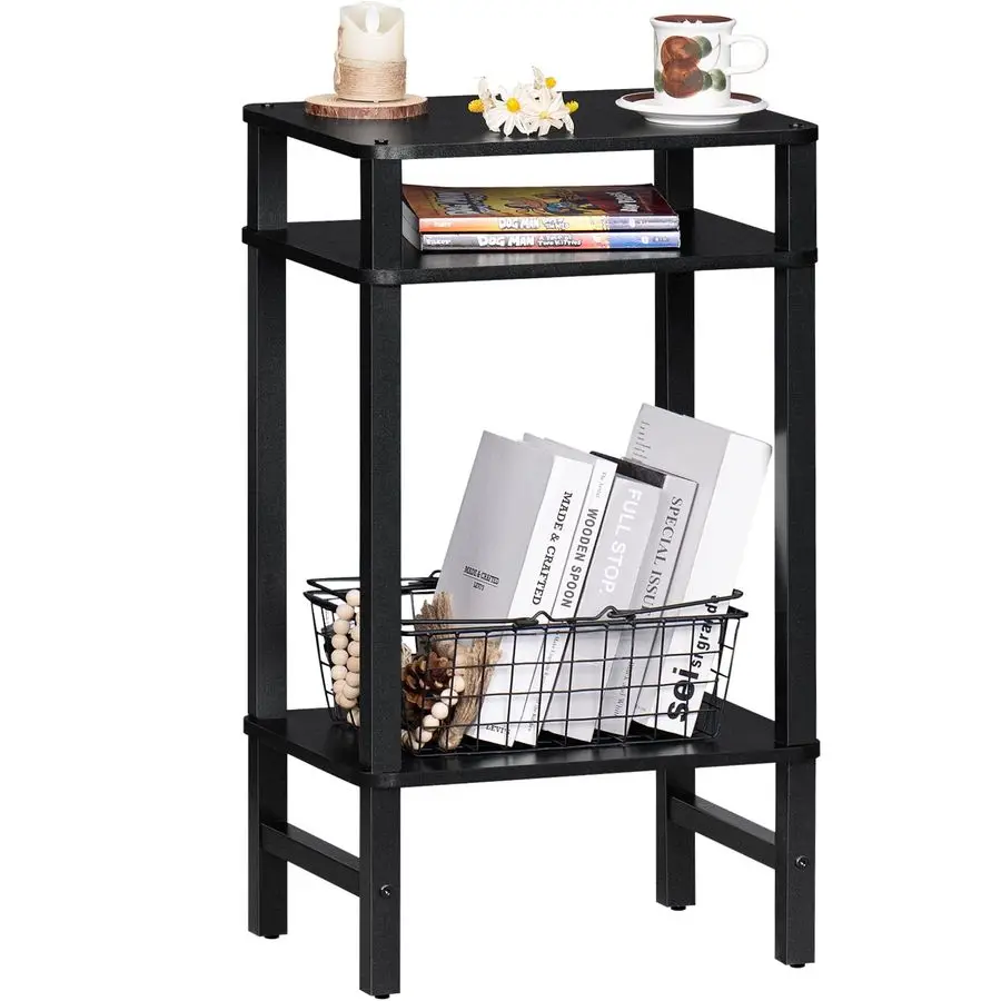 

Table End Table Tall Night Stand 3Tier for Living Room Bedroom Bathroom Office Furniture Black