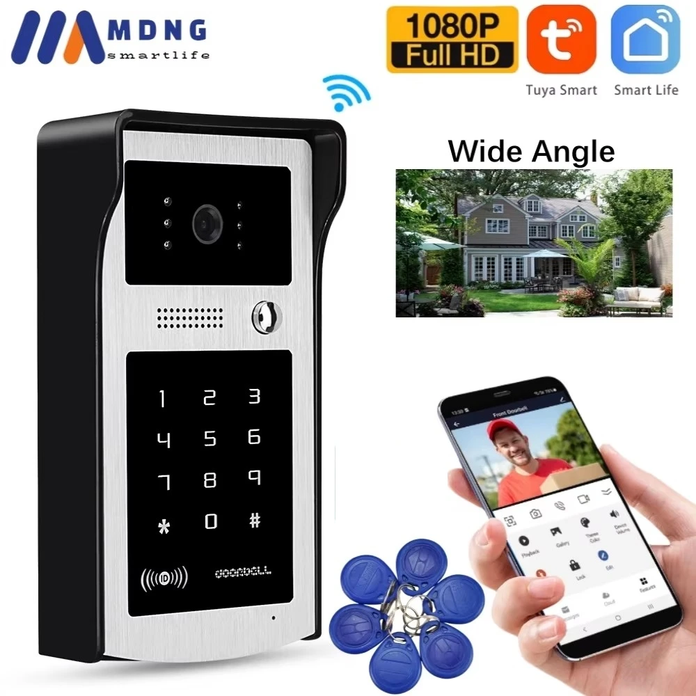 Tuya inteligente wi fi sistema de vídeo porteiro sem fio campainha câmera hd 1080p telefone vídeo digital com código rfid senha do teclado