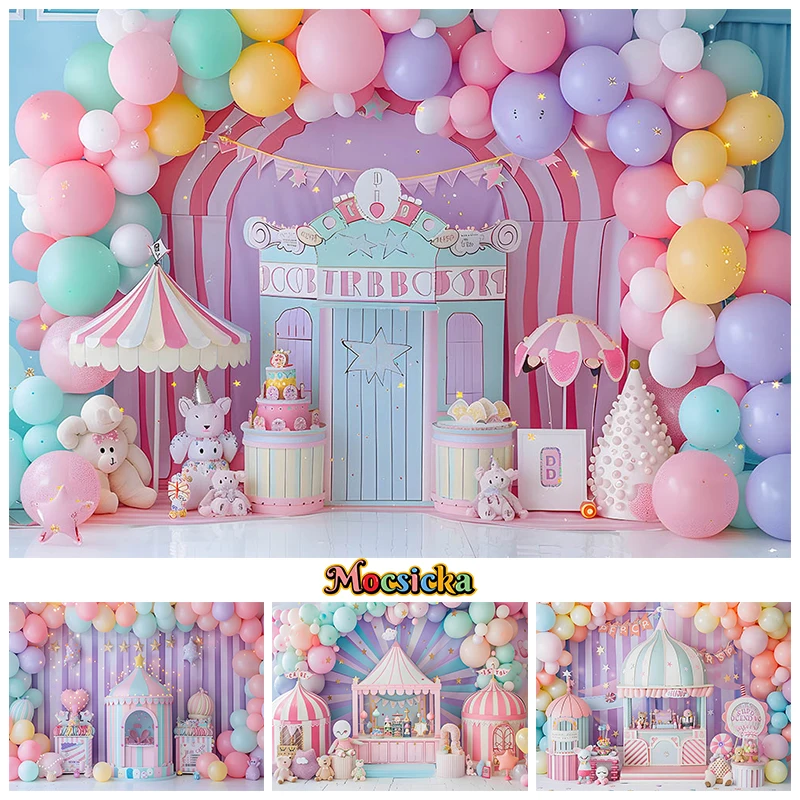 Baby Birthday Photography Background Ice Cream Shop Color Balloon Wall Newborn Backdrop Party Cake Table Supplies Photo Studio