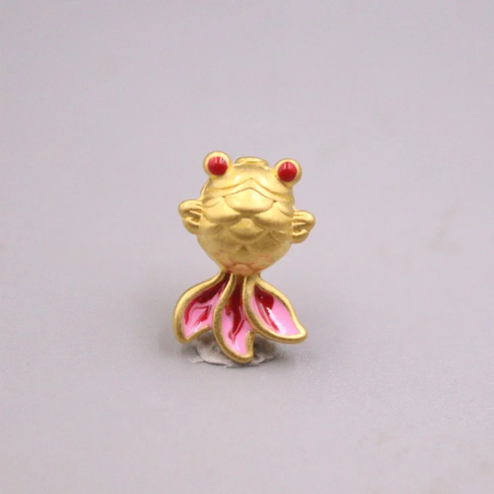 

1PCS Real Pure 999 24K Yellow Gold Bead Men Women Lucky DIY Enamel Red Fish Pendant 0.5g