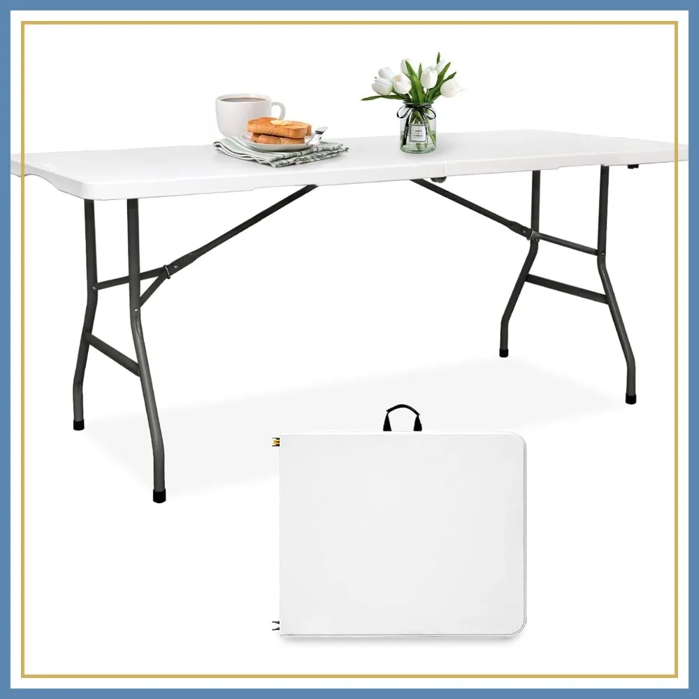 

6FT Folding Table Plastic Heavy Duty Portable Fold in Half for Parties Picnic Camping Wedding Garden White