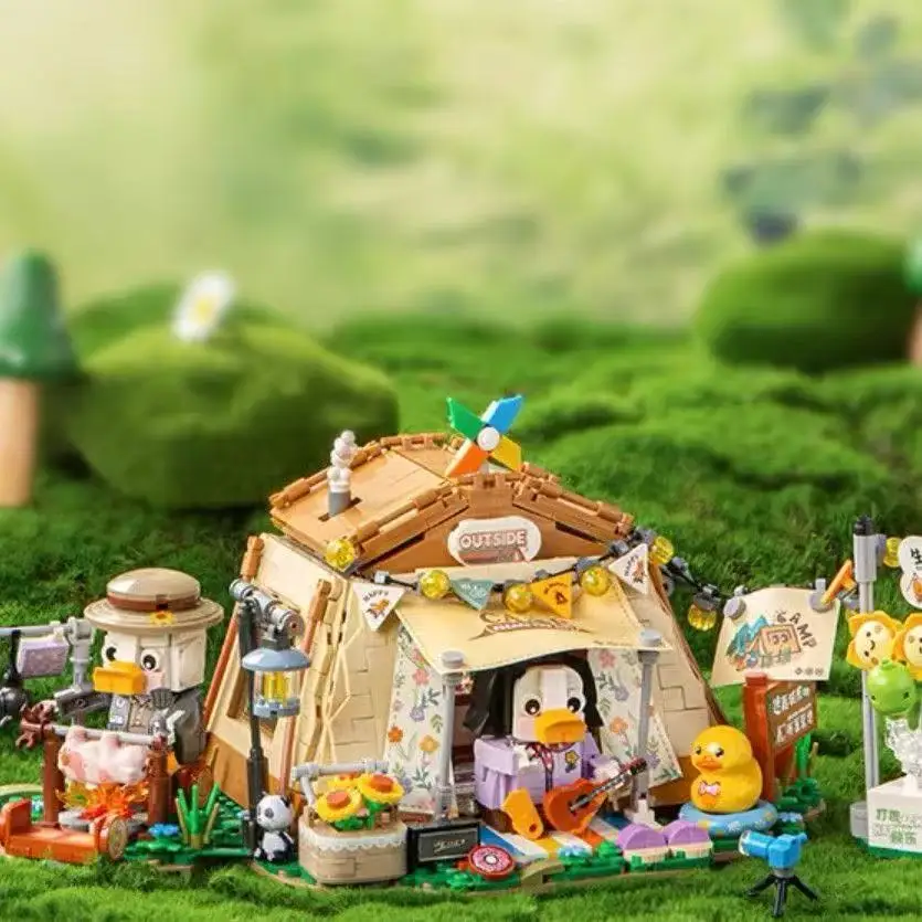 

Miniature camping scene building blocks, creative DIY barbecue stand, camping tent, coffee cart, toys, puzzle, birthday gift