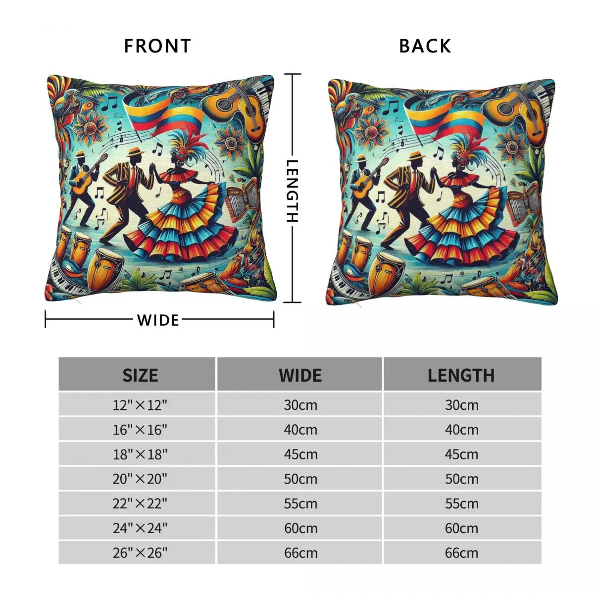 Colombian Salsa Dance Pillowcase Polyester Linen Velvet Pattern Zip Decor Throw Pillow Case Sofa Cushion Cover