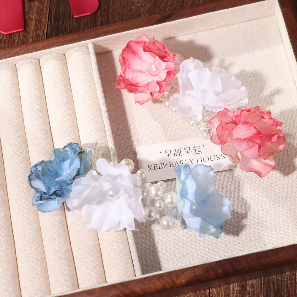 زهرة طازجة سلك الهاتف حبل الشعر اللؤلؤ مستقيم خط الهاتف عقال Scrunchies ذيل حصان حامل جديلة الشعر التعادل يوميا