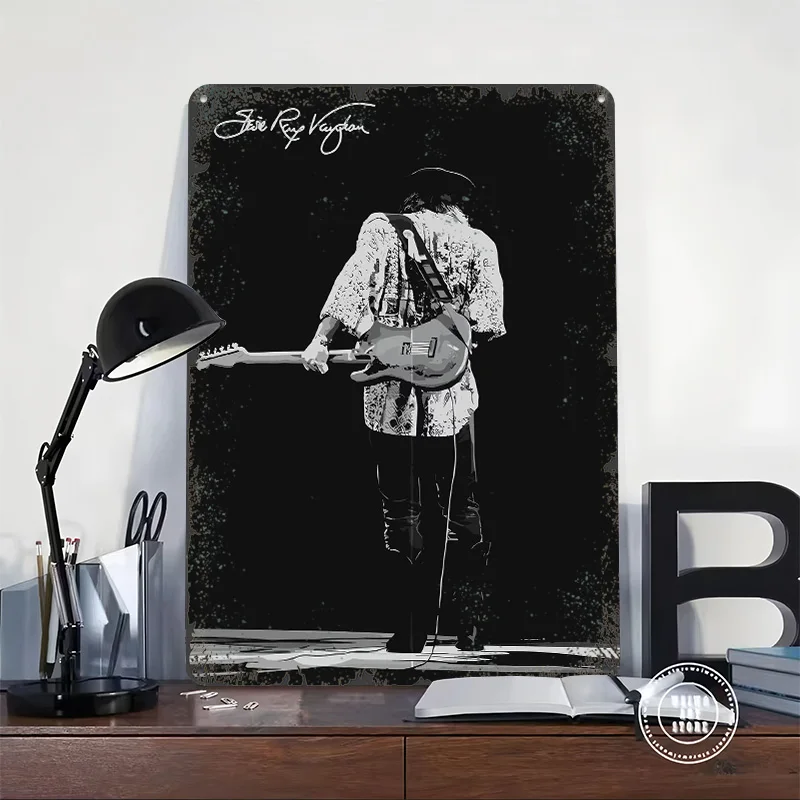 Stevie Ray Vaughan Black and White Poster Customized Wall Art Vintage Metal Signs Retro Tin Plaque for Man Cave Coffee Bar Decor