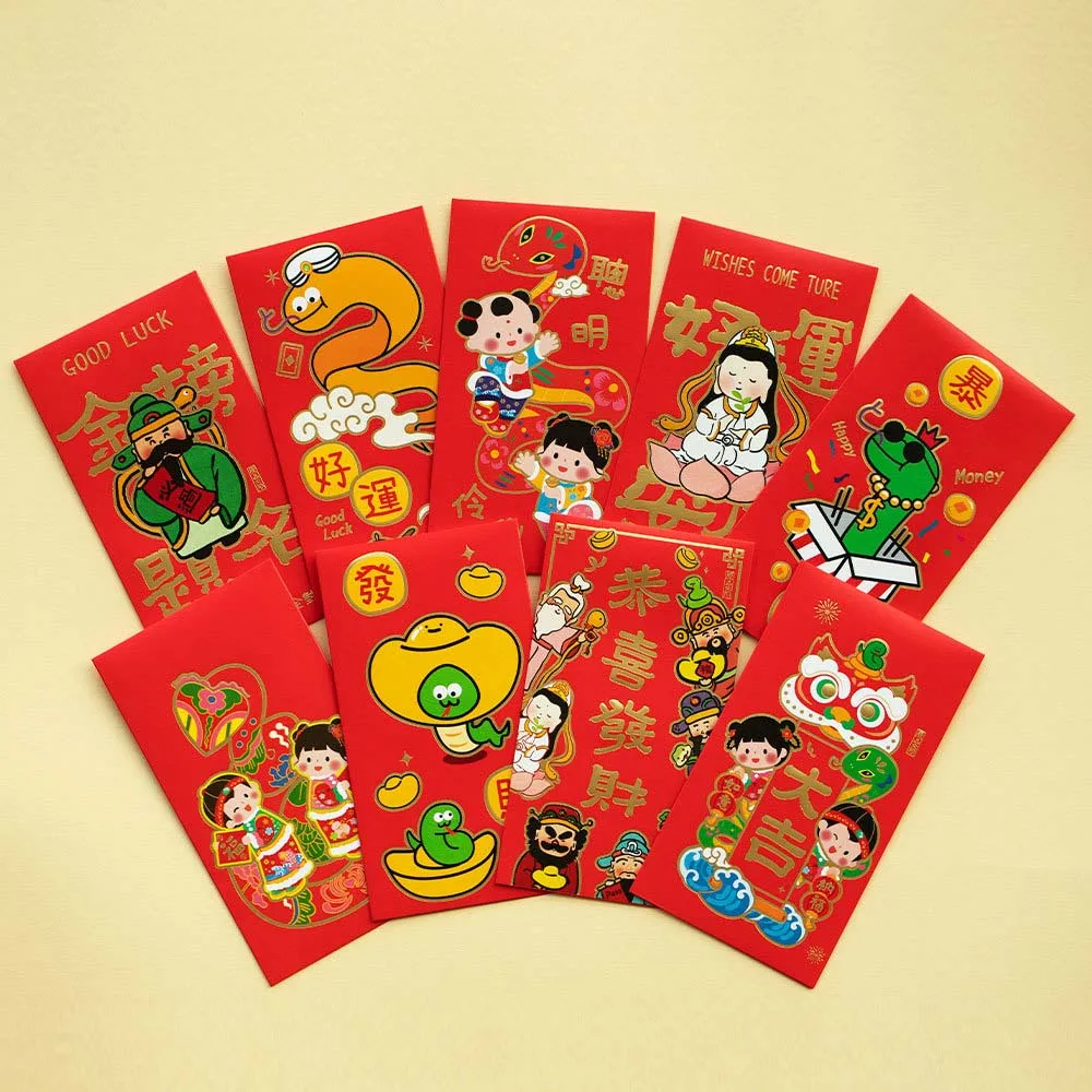 Cartoon 2025 Bronzing Red Envelope New Year's Blessing Bag Lion Dance Style New Year Money Bag Panda God of Wealth Money Pocket