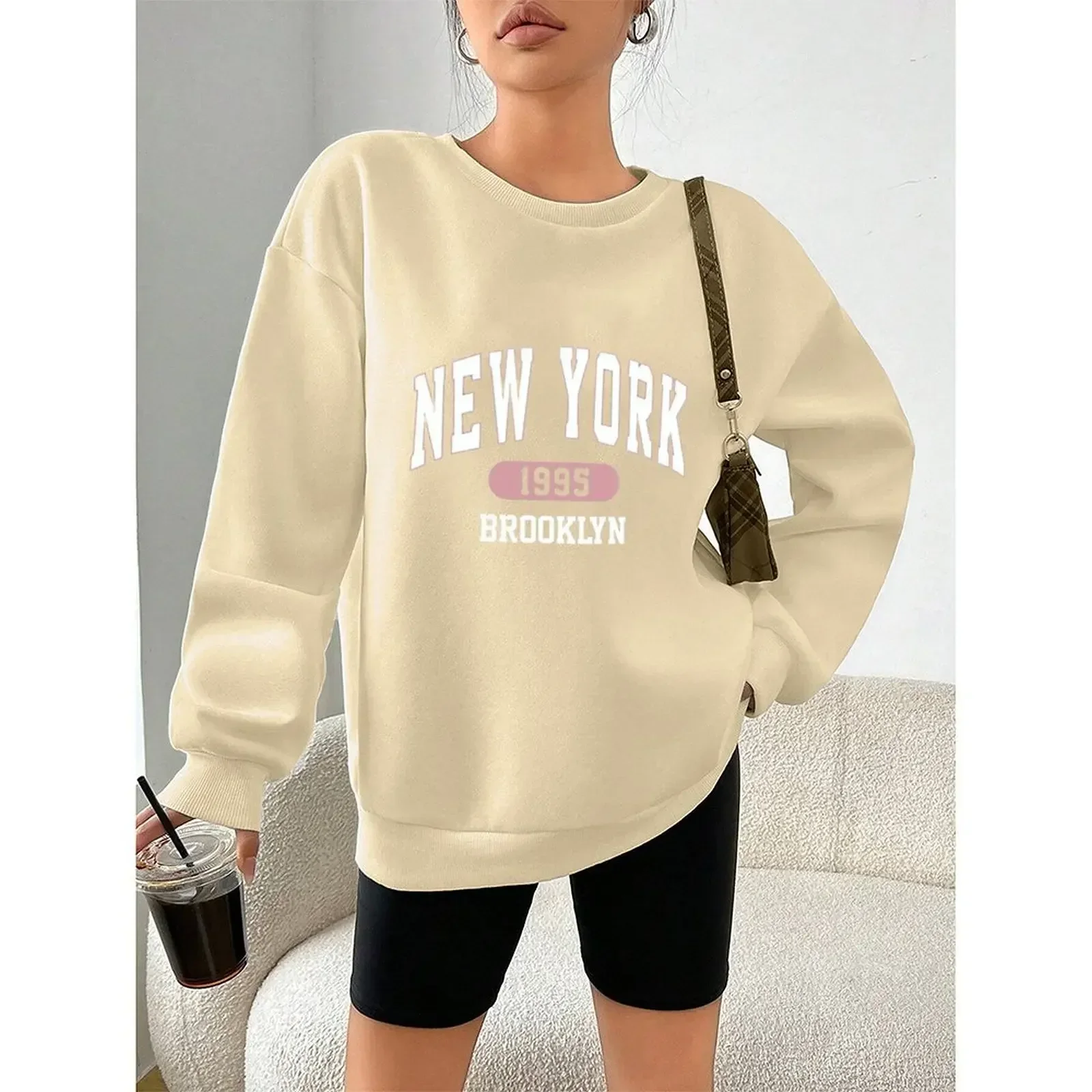 

Women's Sweater Round Neck Sweatshirts Velvet Winter Casual Printed Pattern Print Pullovers Autumn Woman Clothes 2025