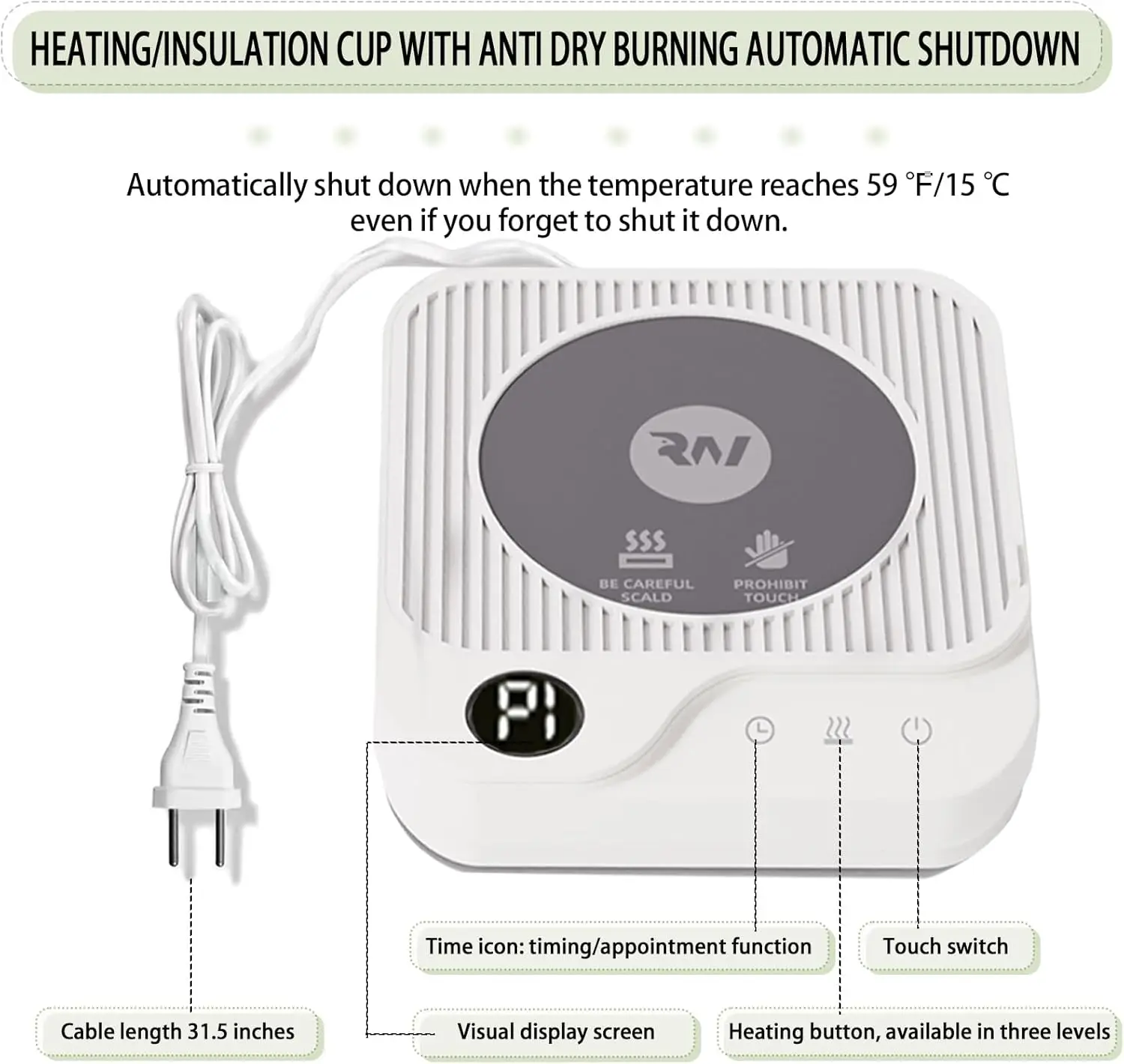 Mug Warmer for Desk-Touch Control Coffee Mug Warmer for Desk, 3-Speed Temperature Adjustment / 2-12H Timer, Candle Warmer