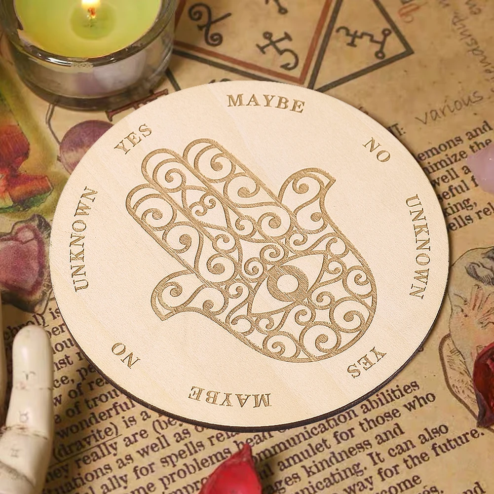 10CM Round Wooden Fatima Palm Tableware Cushion Coasters Home Kitchen Decoration Board Magic Game Props Crystal Base Accessories