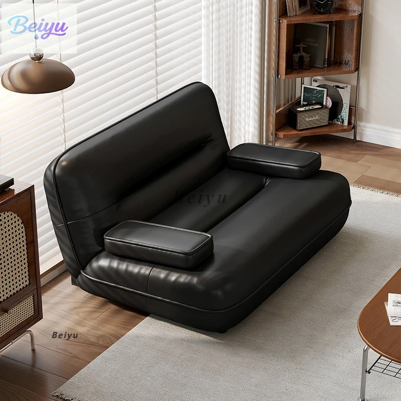 

Medieval leather sofa living room small apartment fabric sofa black three double small first-layer cowhide sofa