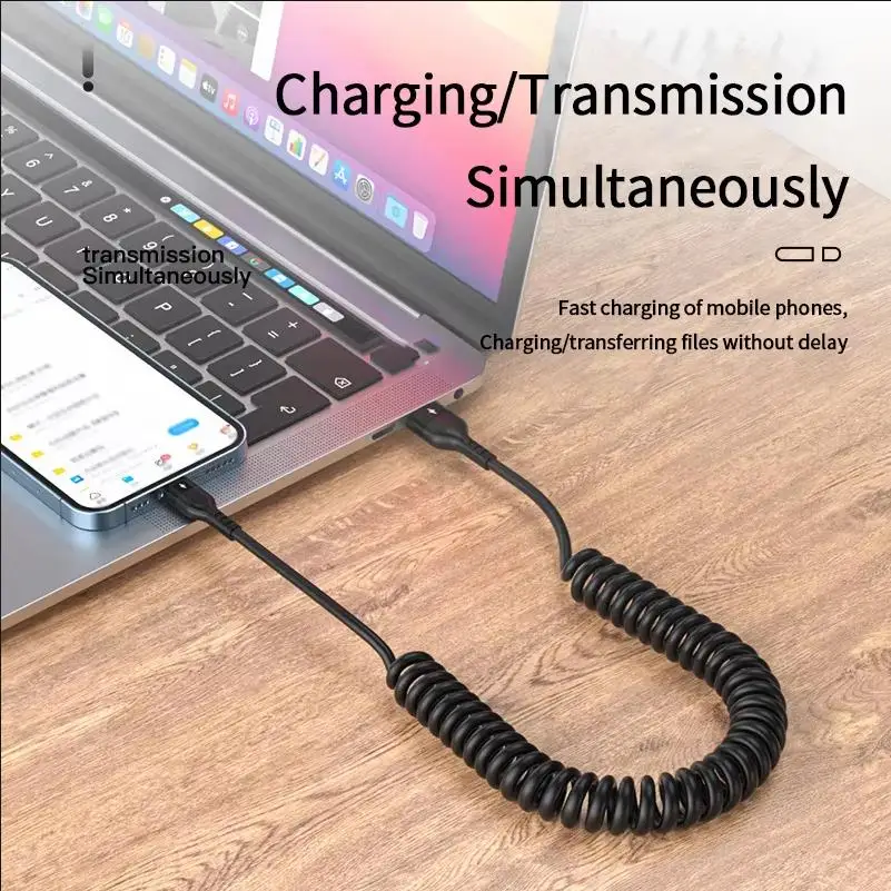 5A spring data cable suitable for Huawei IPH vivo Android flash charging type telescopic charging cable car one to three