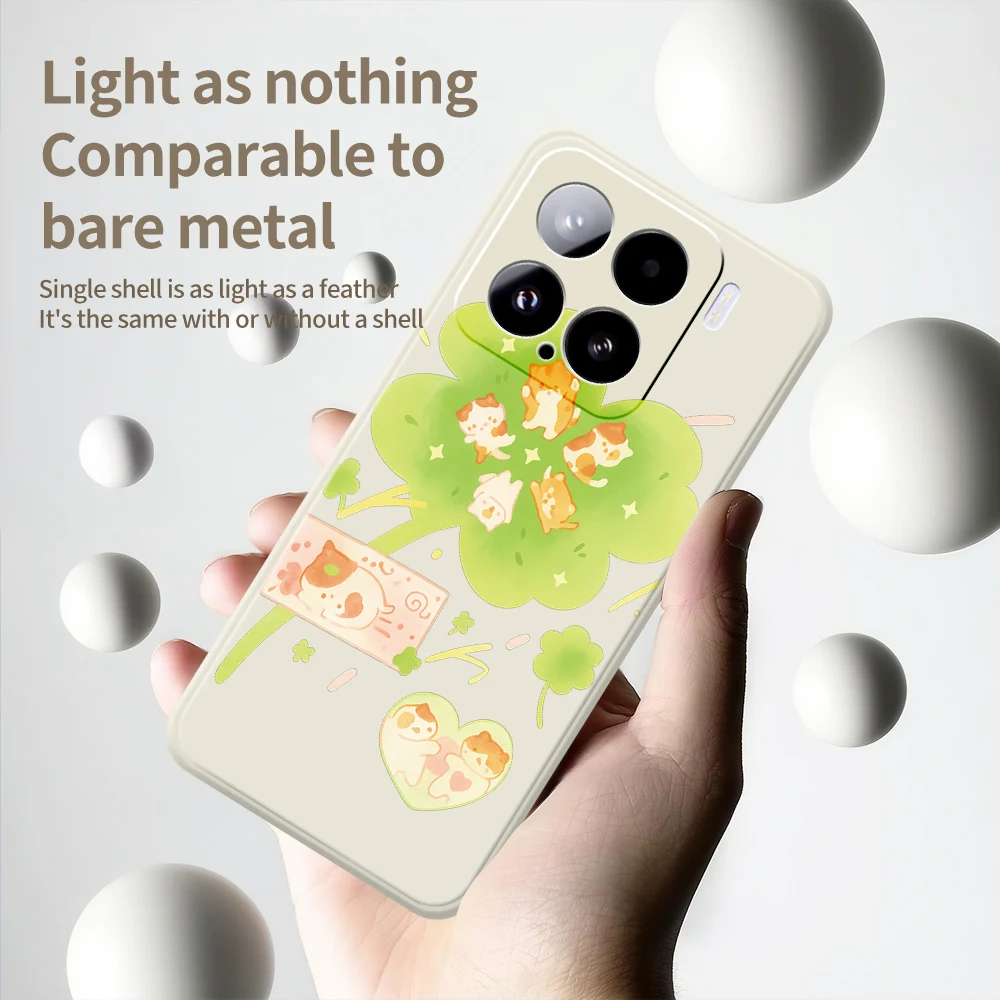 Leuke Kat Klavertje Vier Telefoon Case Voor Xiaomi Mi 15 Ultra Mi 14T 11T Pro Siliconen Cover Voor Xiaomi Mi 13T Pro Mi 11T Pro Gevallen