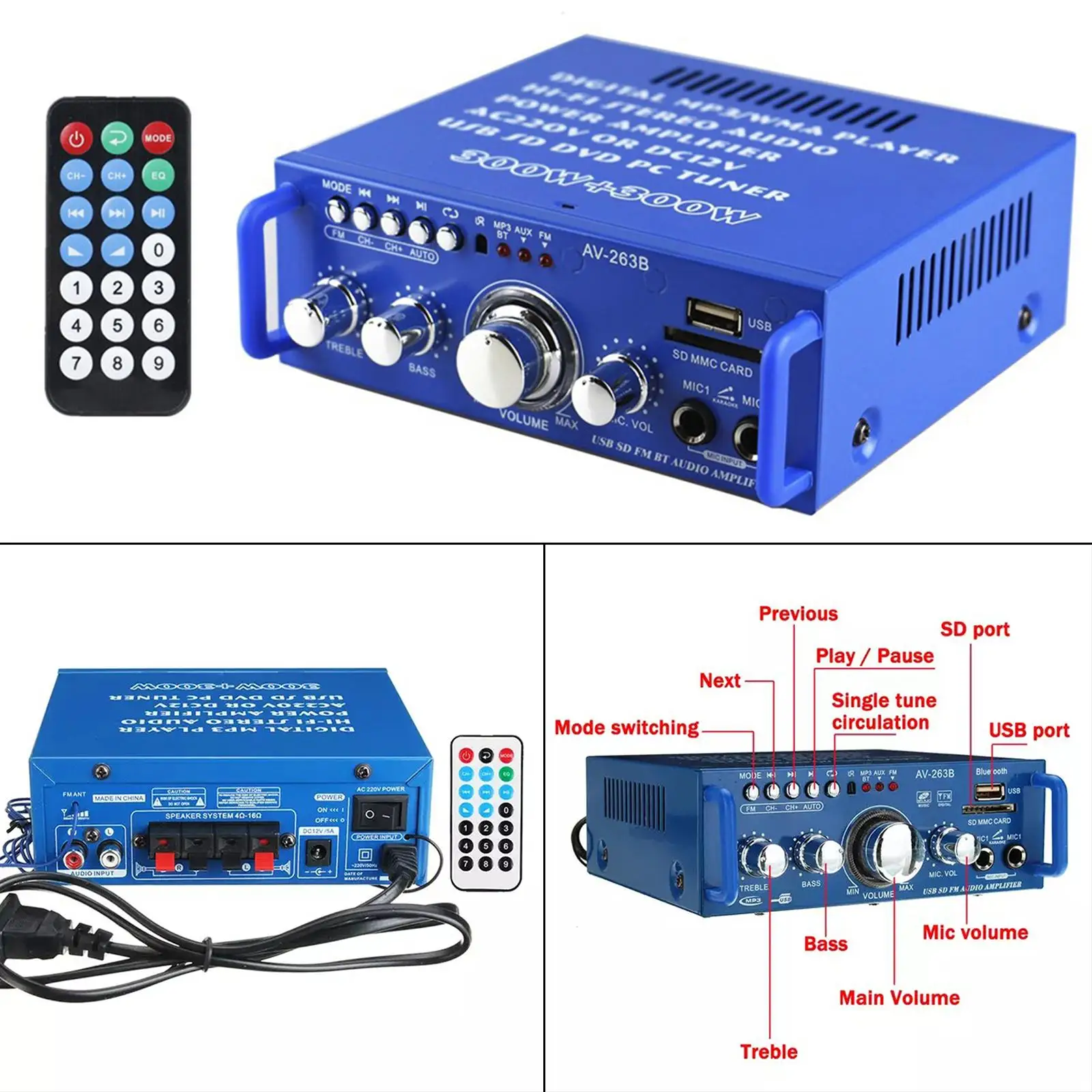 

Stereo Amplifier, Channel Audio Receiver, SD Card, Radio for Home Theater Entertainment with Remote Control