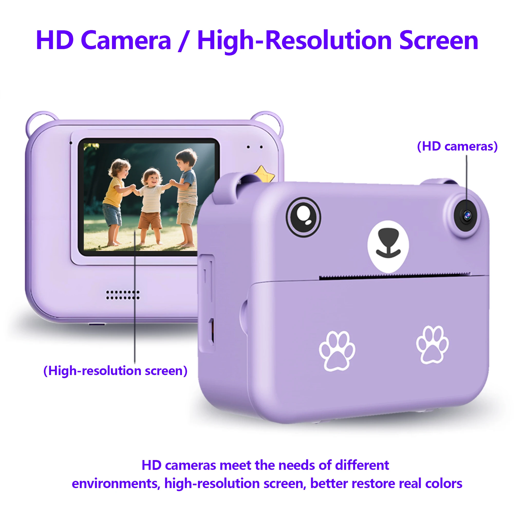Kids Camera Instant Print Toy Portable Small Camera With 32G Memory Card ,3 Rolls Printing Paper, Gift For Boys And Girls