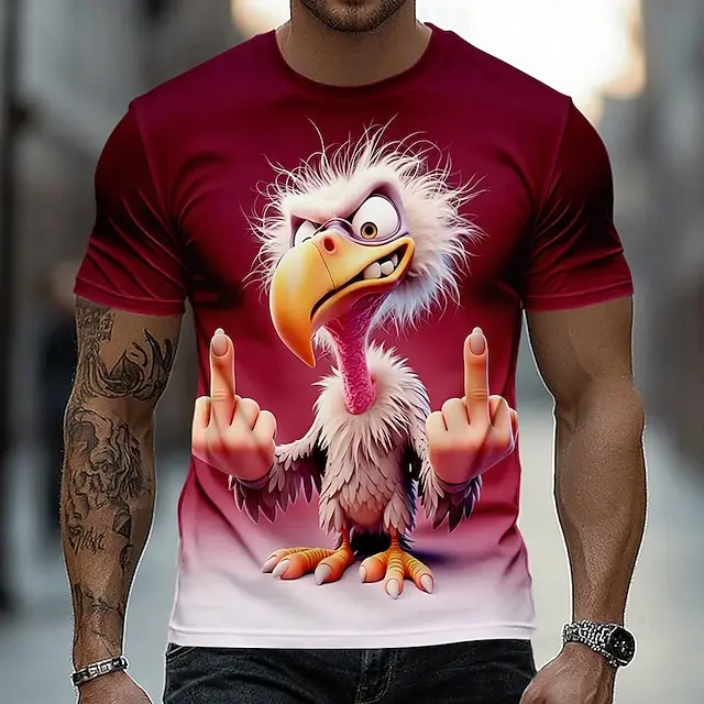 Lustiges, tierisch inspiriertes Sommer-T-Shirt mit 3D-Druck für Herren in Übergröße – schnell trocknend und atmungsaktiv, geeignet für den täglichen Gebrauch – Detail 5