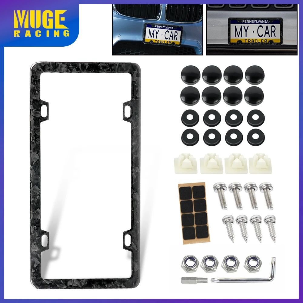 

MUGE-31x16CM 100% Real Forged Carbon Fiber License Plate Frame 4Holes With Standard Screw Kits For US Canada etc BTD043