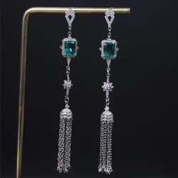 Super Long Square Tassel Drops Geometry Cubic Zirconia  Brazil Lady Wedding Party Earring Fashion Jewelry For Women