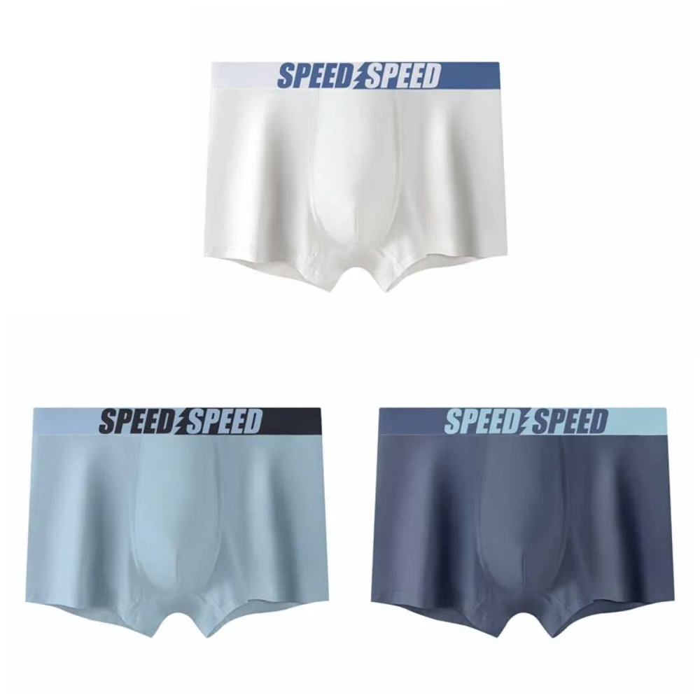 

3PCS Comfortable Plus Size Men's Boxer Briefs Seamless Mid Waist Letter Printed Panties Lingerie Elastic Underwear for Man Male