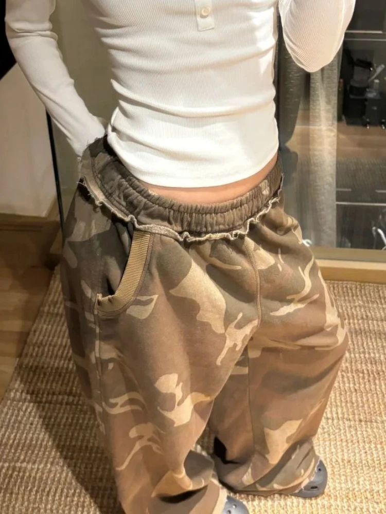 HOUZHOU Vintage Camouflage Pants Women Y2k Hip Hop Style 2000s Baggy Trousers Grunge Retro Streetwear Wide Leg Pants Aesthetics
