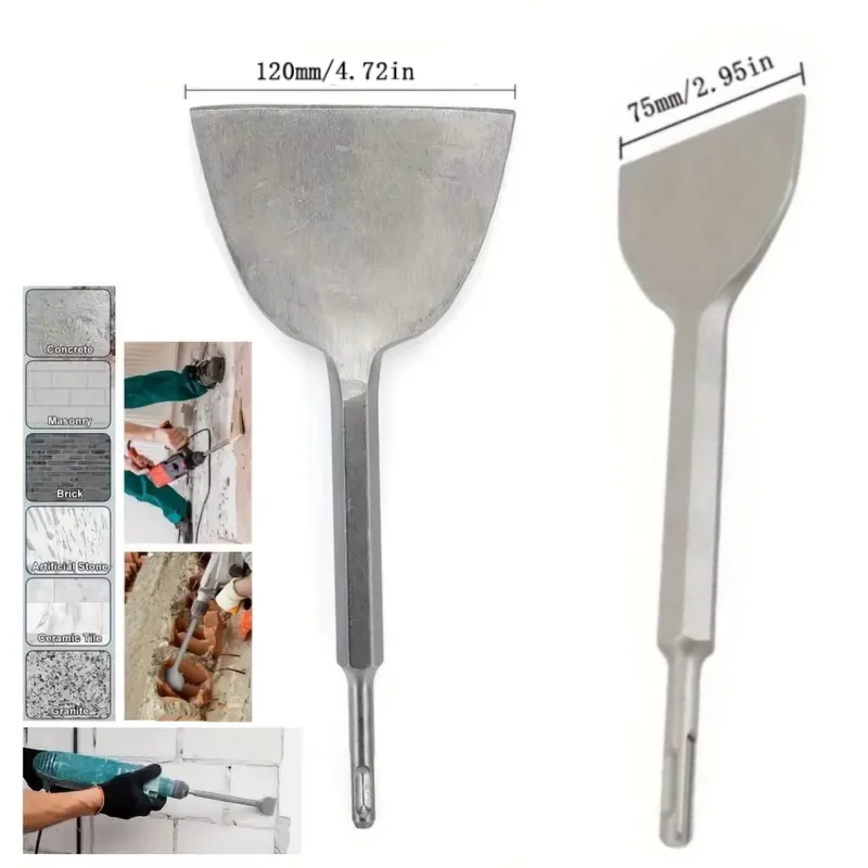 

1pc 75/120mm Round Handle Large Chisel Ultra-Thin Flat Shovel Cement Trough Shovel Round Handle Electric Hammer Drill Bit Shovel