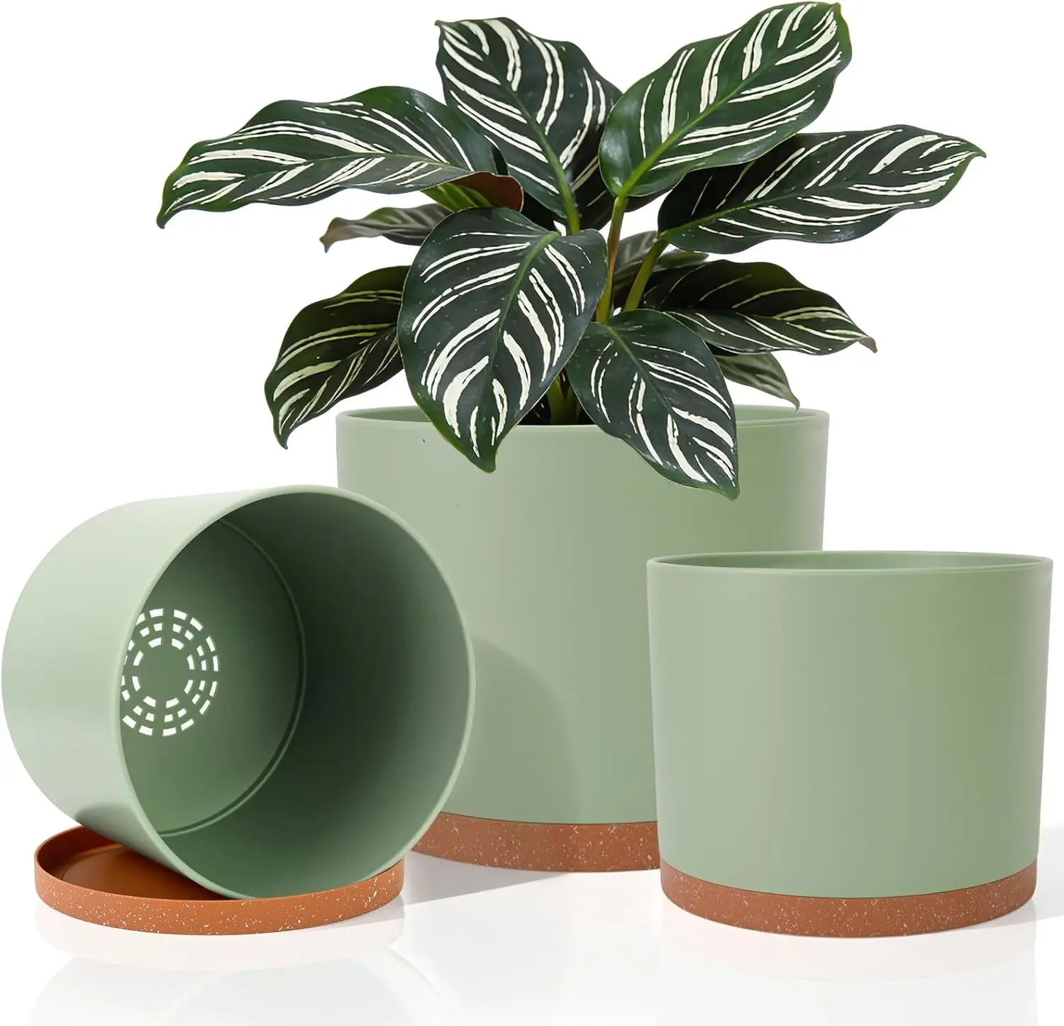 

10/9/8 Inch Modern Cylinder Planter, Plant Pots for Indoor Outdoor Plants, Flower Pots with Drainage Holes and Saucers f