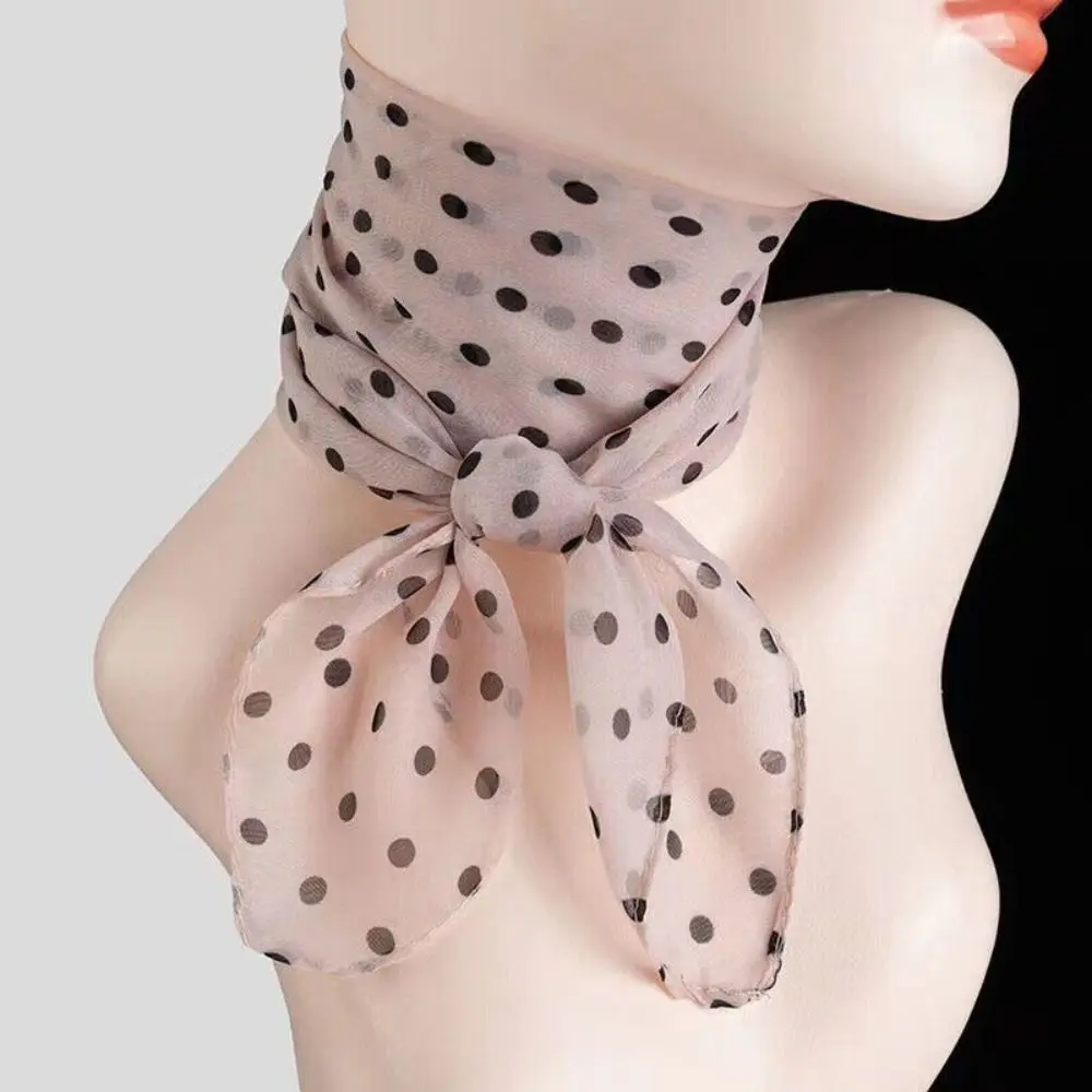 Square Artificial Silk Scarf Summer Thin Polka Dot Print Chiffon Soft Shawl Neck Warp Beach Sunscreen Women Neck Scarves