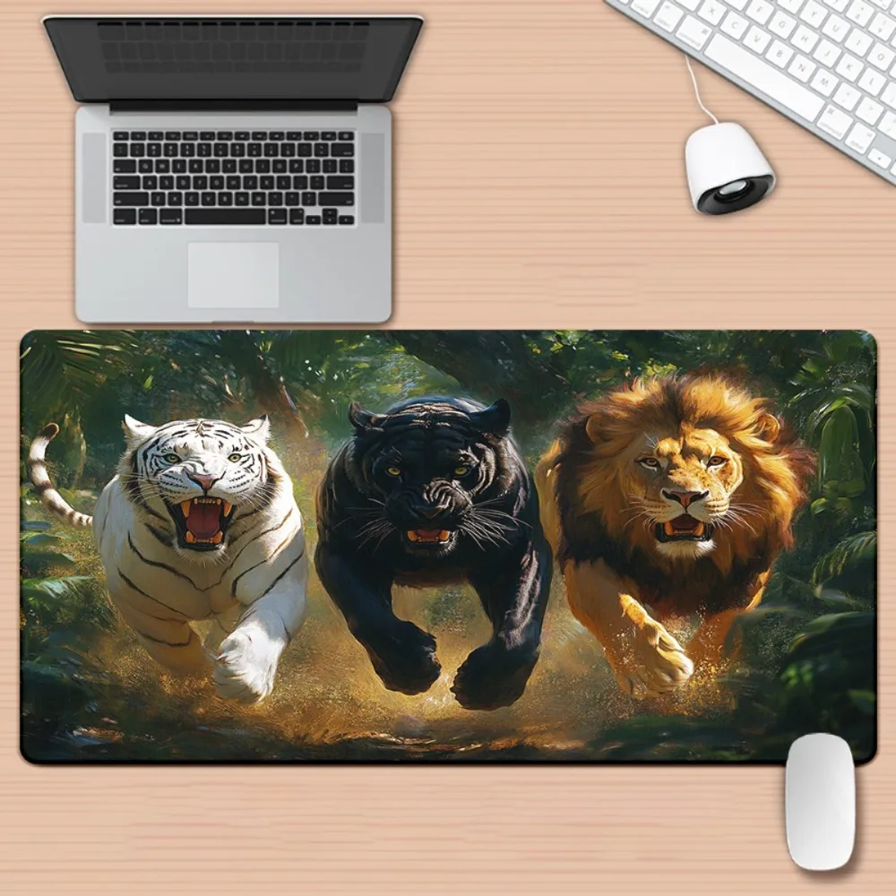 

Wild Predator Trio Desk Pad, Lion Tiger Panther Charging Large Gaming Mouse Pad, Non-Slip Keyboard Mat