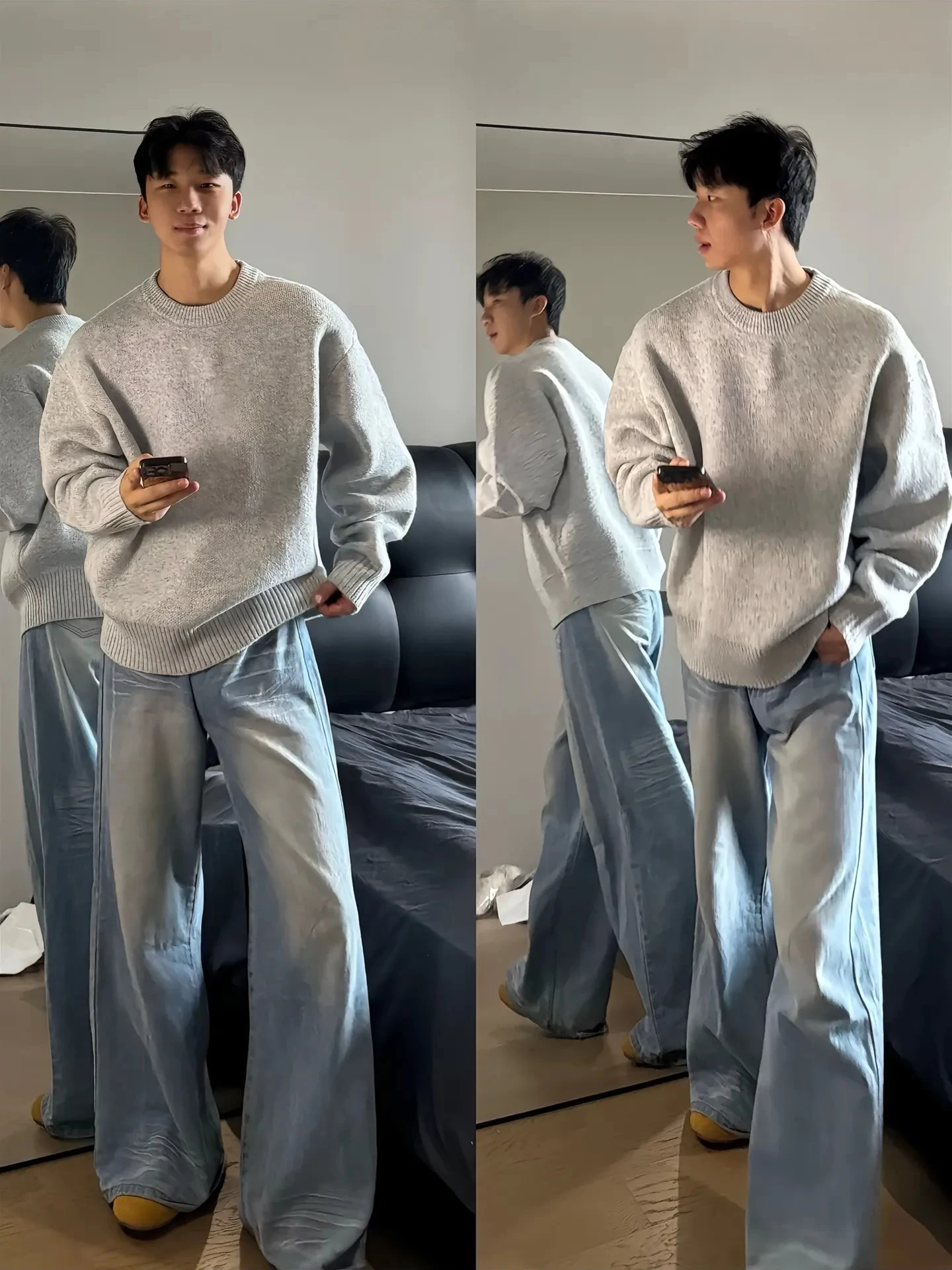 

Серый вязаный свитер Cleanfit с круглым вырезом, мужской, в винтажном американском стиле, свободного кроя, с длинными рукавами, удобный, из мягкого хлопка, осенний.