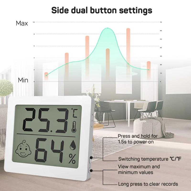 New High-precision Electronic Temperature Hygrometer Records Ultra-thin Large Screen Indoor Temperature Hygrometer