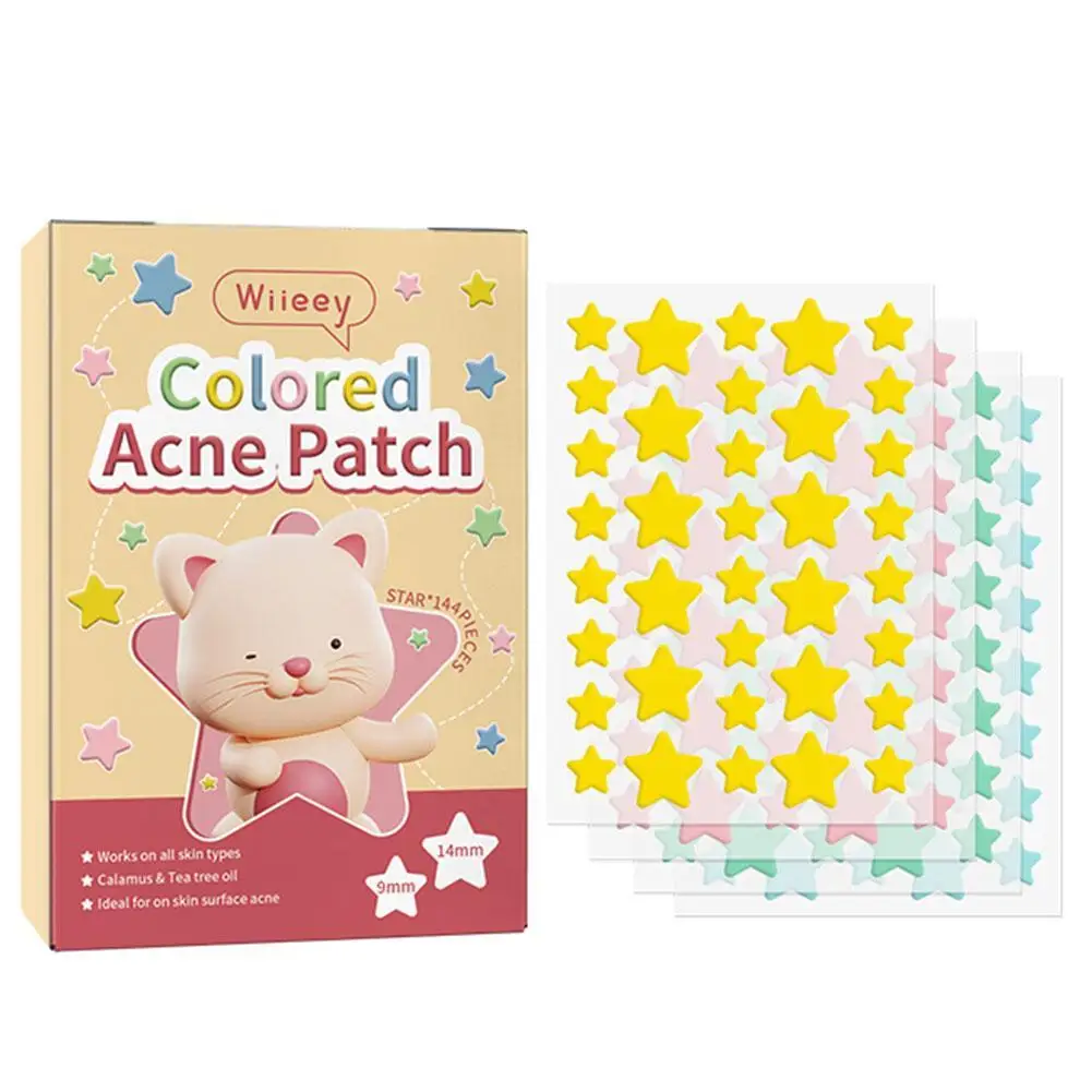 144pcs Star Acne Patch Fade Away Pimple Marks Acne Clean Pore Smooth Skin Portable Colorful Pentagram Acne Patch